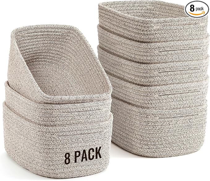 8 Pack Small Storage Baskets for Organizing, Woven Rope Bins for Bathroom by Unknown