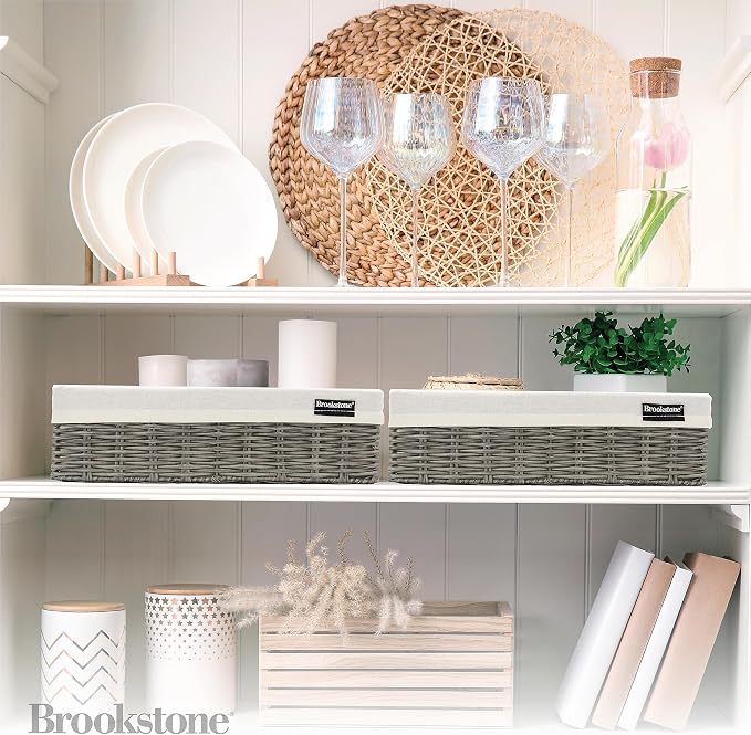 Brookstone Wicker Storage Basket Two Pack Set, Bathroom and Closet Organizers - Image 6