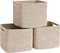 3 Pack Cube Storage Bin, 9”x9”x7” Cotton Rope Woven Baskets by Degeyoyo