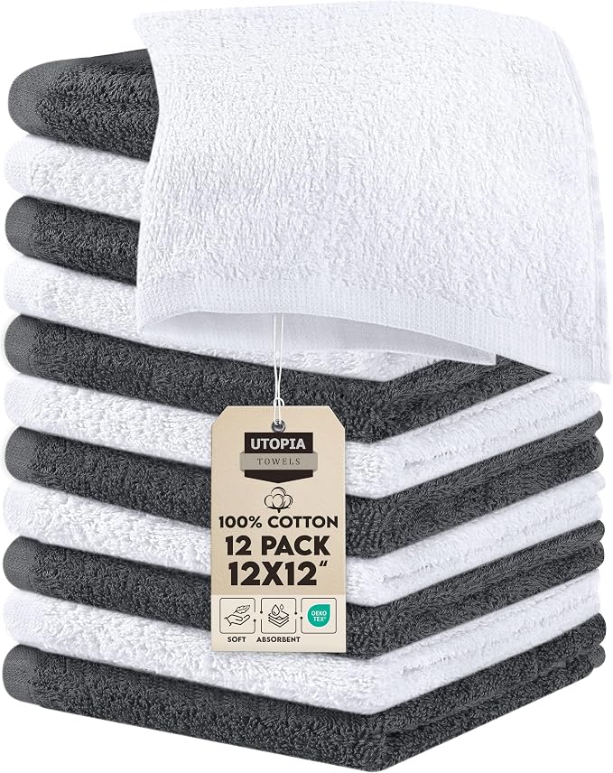 Utopia Towels 12 Pack Cotton Washcloths Set, 100% Ring Spun Cotton, Premium by UTOPIATOWELS