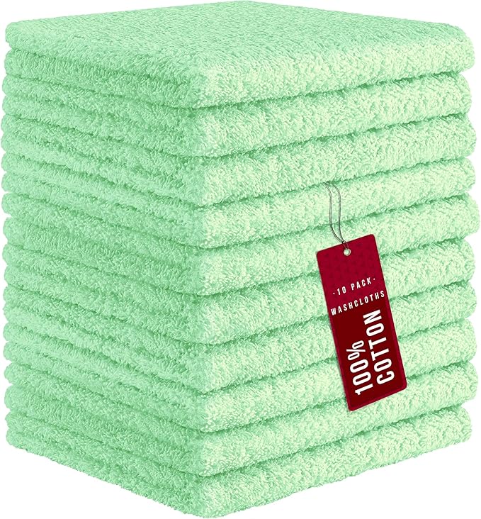 DecorRack 10 Pack 100% Cotton Wash Cloth, Luxurious Soft, 12 x 12 inch Ultra by DecorRack