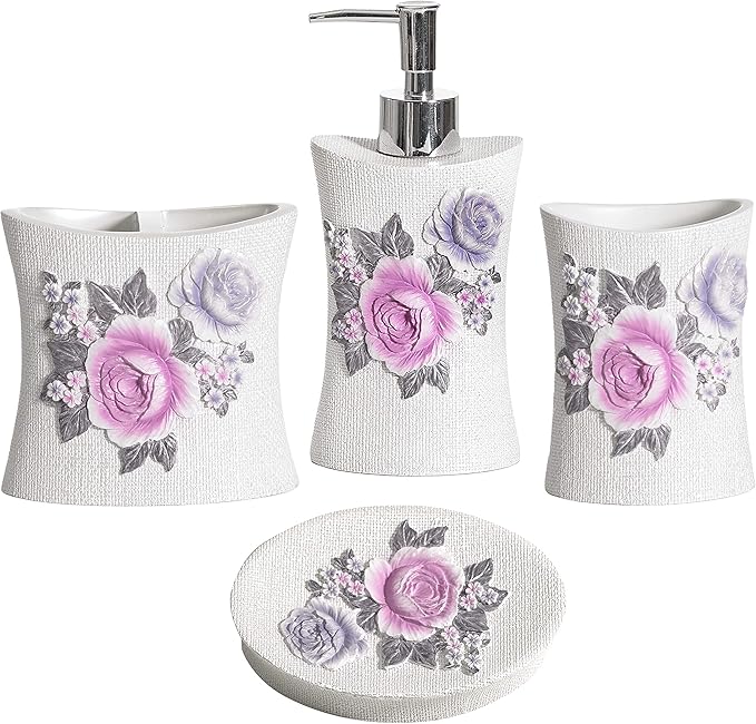 Zahari Home 4pc Michelle Bathroom Accessories Sets Lotion Pump, Tooth Brush by ZahariHome