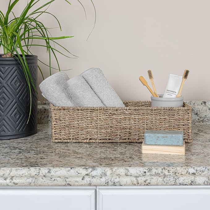 Household Essentials Handwoven Seagrass Rectangular Storage Basket - Image 6