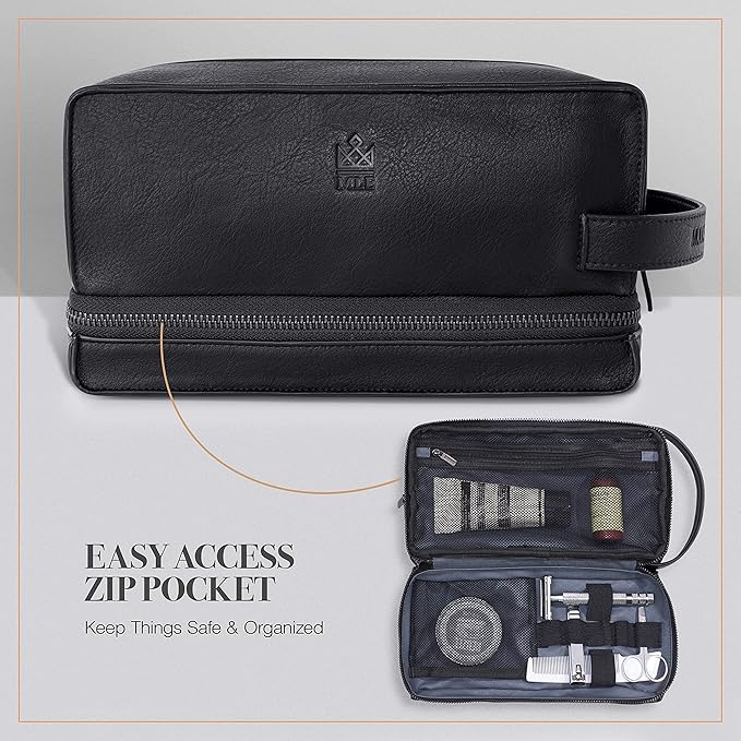 Mens Leather Toiletry Bag – Travel Dopp Kit, Shaving Bag, Grooming & Hygiene - Image 4