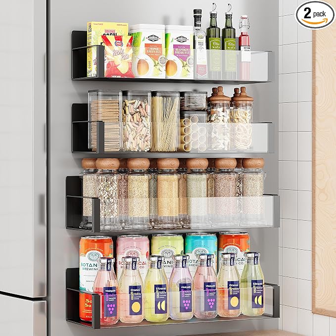 2/3/4 Pack Moveable Fridge Magnetic Spice Racks, Metal Black/White by HOMESTORAGE