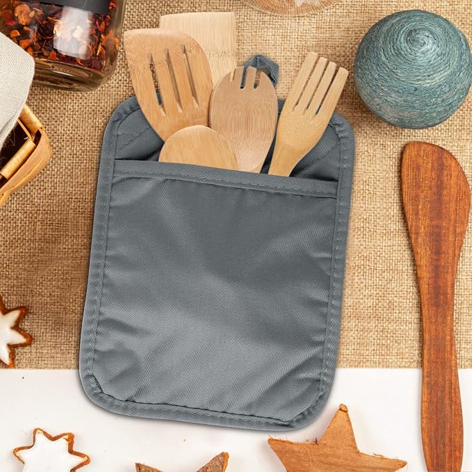 R HORSE 6Pcs Pot Holder with Pocket Grey Cotton Pocket Pot Holder Set - Image 3