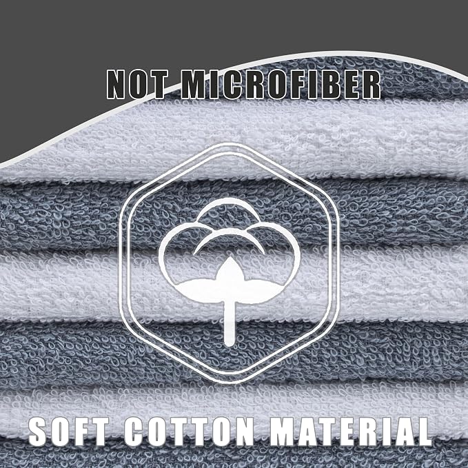 Terry Washcloths – 12x12 Inches – Pack of 10 – Grey & White – Highly Absorbent - Image 5