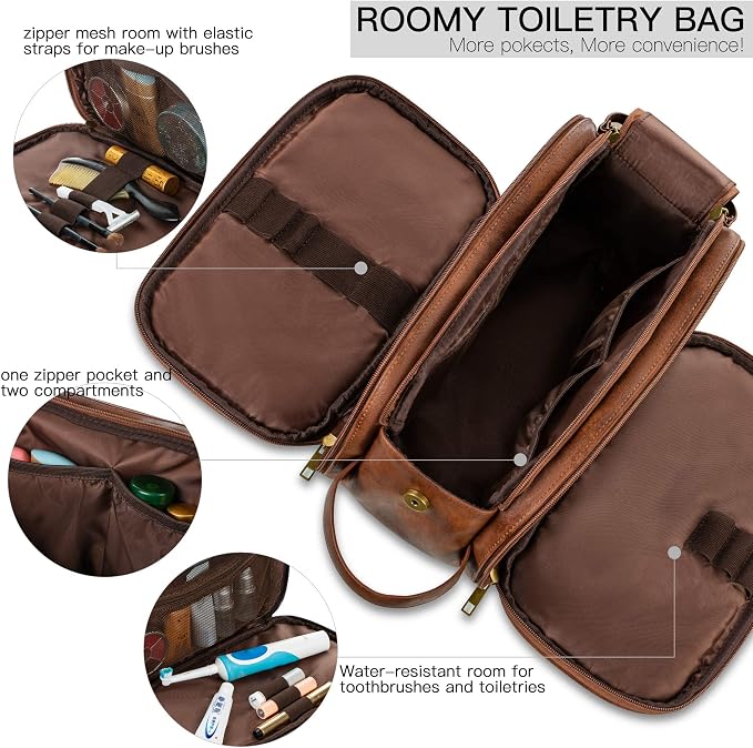 Elviros Toiletry Bag for Men, Large Travel Shaving Dopp Kit Water-resistant - Image 3