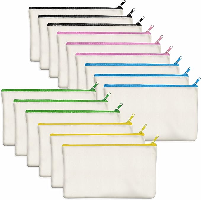 15 Pack Blank Cotton Canvas DIY Craft Zipper Bags Pouches Pencil Case by VANTASII