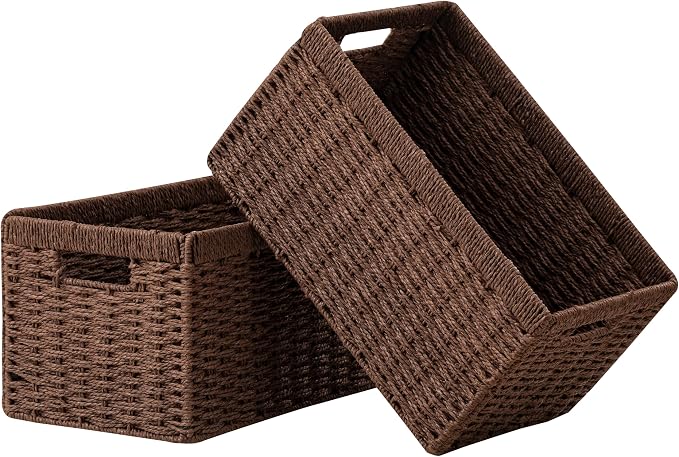 UBBCARE 2 Pack Wicker Basket, 13.4L×8.3H×7.1W inch Woven Paper Rope Storage by UBBCARE