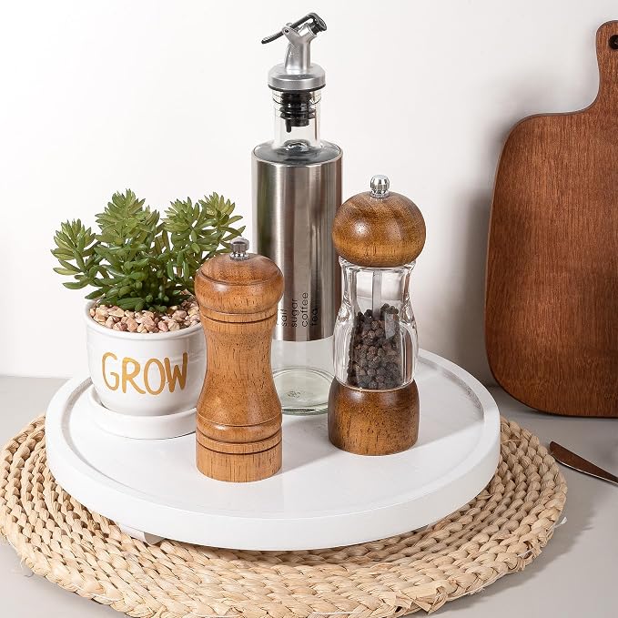 Round Decorative Tray Wood Bathroom Counter Organizer Farmhouse Kitchen Decor - Image 3