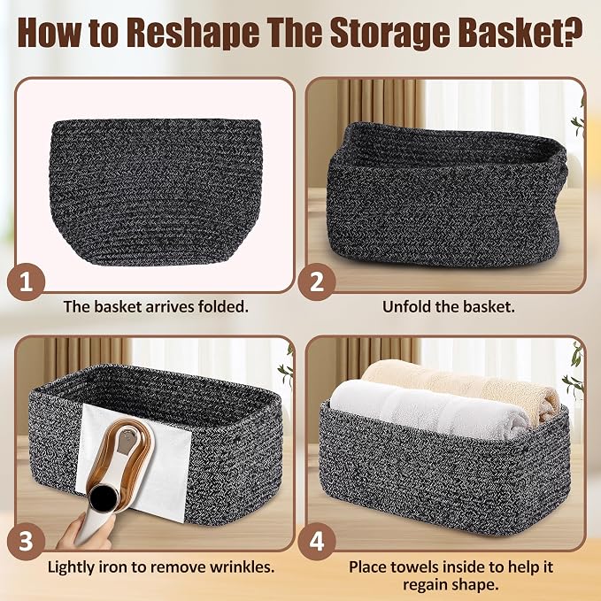 5-Pack Small Woven Rope Storage Baskets – 2 Sizes Organizer Bins - Image 7