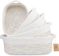 NaturalCozy 5-Piece Rectangle Storage Basket Set- Natural Cotton Rope Woven by NaturalCozy