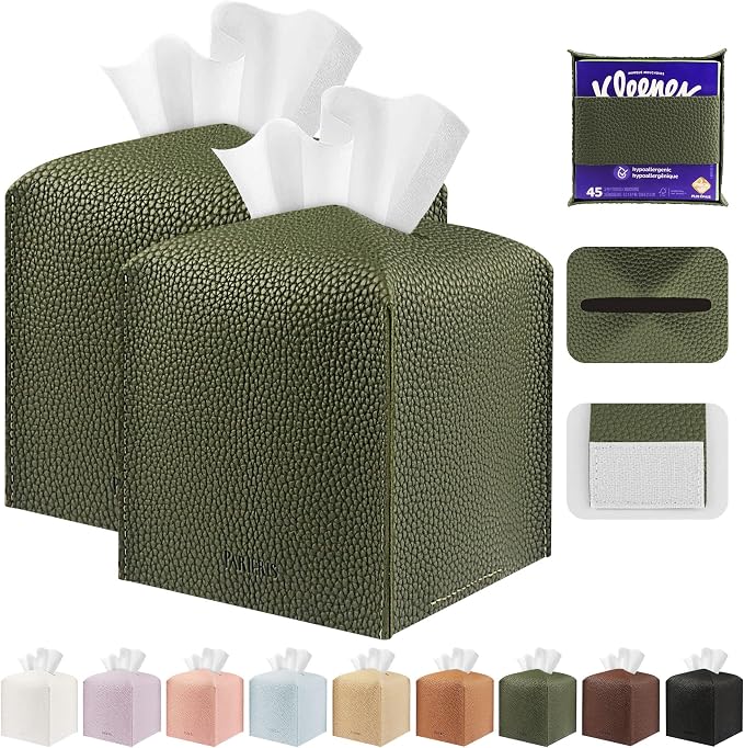 Tissue Box Cover Holder Square Tissue Cube Cover PU Leather Tissue Organizer by DecorateYourHome