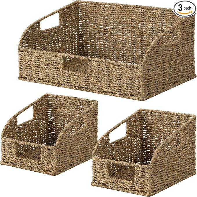 StorageWorks Seagrass Pantry Storage Baskets, Wicker Baskets by StorageWorks