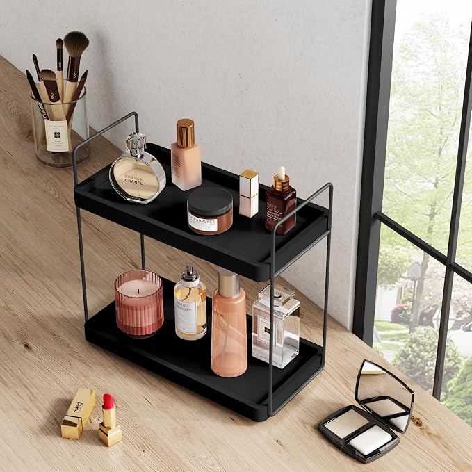 Forbena Black Bathroom Counter Organizer, Tiered Bathroom Organizer Countertop - Image 6