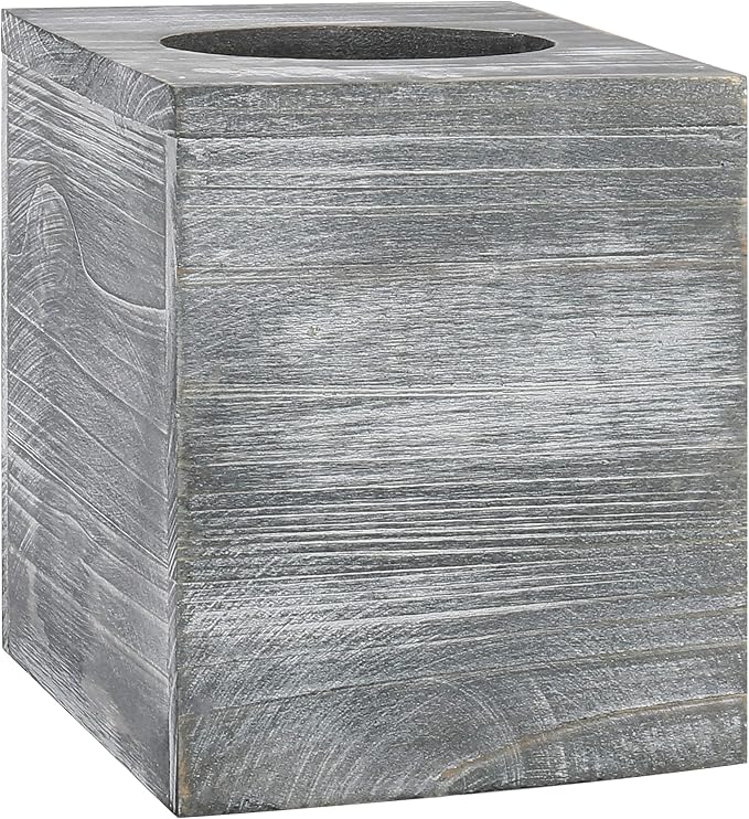 MyGift Graywashed Wood Decorative Tissue Box Holder Cover, Bathroom Facial - Image 4