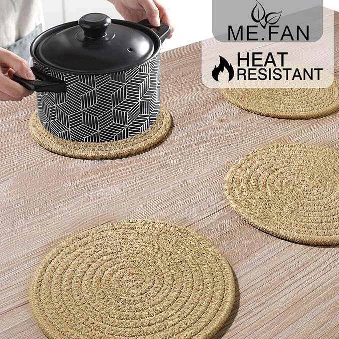 ME.FAN 7 Inch Trivets/Potholders 4 Set Cotton Thread Weave Trivets - Image 5