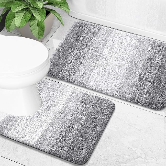 OLANLY Bathroom Rug Set 2 Piece, Soft Absorbent Microfiber Bath Mats and by OLANLY