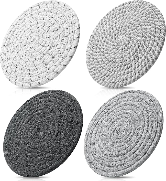 ME.FAN 7 Inch Trivets/Potholders 4 Set Cotton Thread Weave Trivets by MEFAN