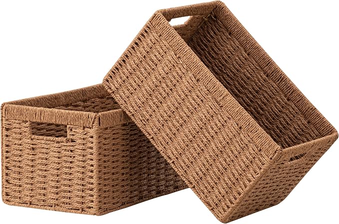 UBBCARE 2 Pack Wicker Basket, 13.4L×8.3H×7.1W inch Woven Paper Rope Storage by UBBCARE
