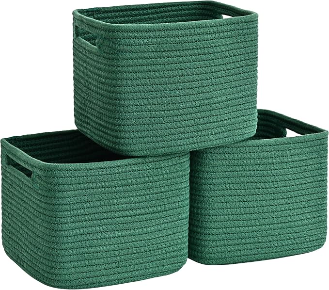 3 Pack Cube Storage Bin, 9”x9”x7” Cotton Rope Woven Baskets by Degeyoyo