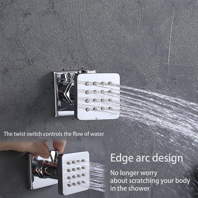 Brass Shower Body Jets with Adjustable Flow, Massage Spa Polished Chrome Square - Image 7