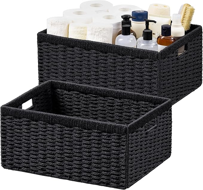 UBBCARE 2 Pack Wicker Basket, 16.5L×13H×7.5W inch Woven Paper Rope Storage by UBBCARE