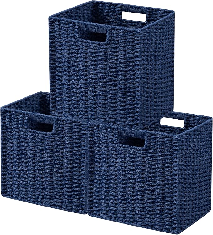 UBBCARE 3 Pack Wicker Basket, 11L×11H×10.5W inch Woven Paper Rope Storage by UBBCARE