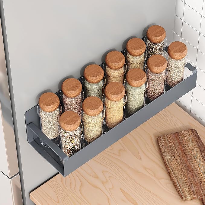 4 Pack Moveable Fridge Magnetic Spice Racks, Metal Grey - Image 3