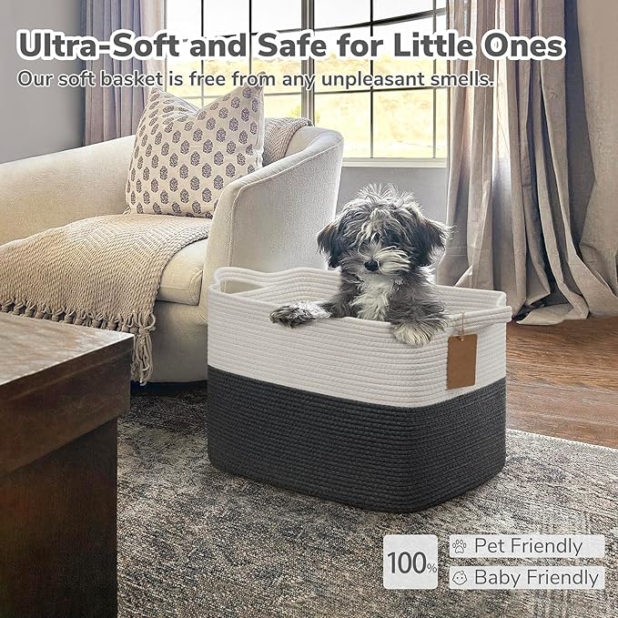 Goodpick Woven Storage Baskets for Organizing, Rectangle Cotton Rope Baskets - Image 5