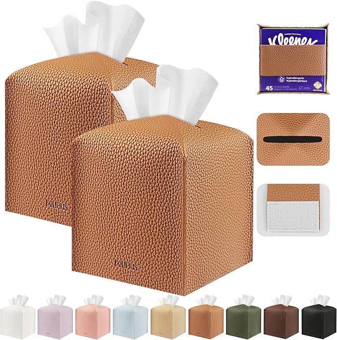 Tissue Box Cover Holder Square Tissue Cube Cover PU Leather Tissue Organizer by DecorateYourHome
