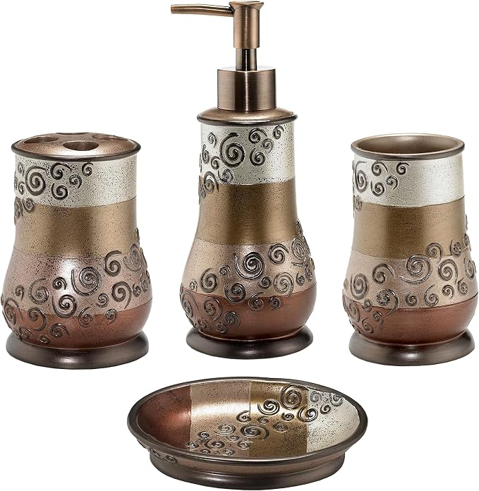 Zahari Home 4pc Miramar Bathroom Accessories Sets Lotion Pump, Tooth Brush by ZahariHome
