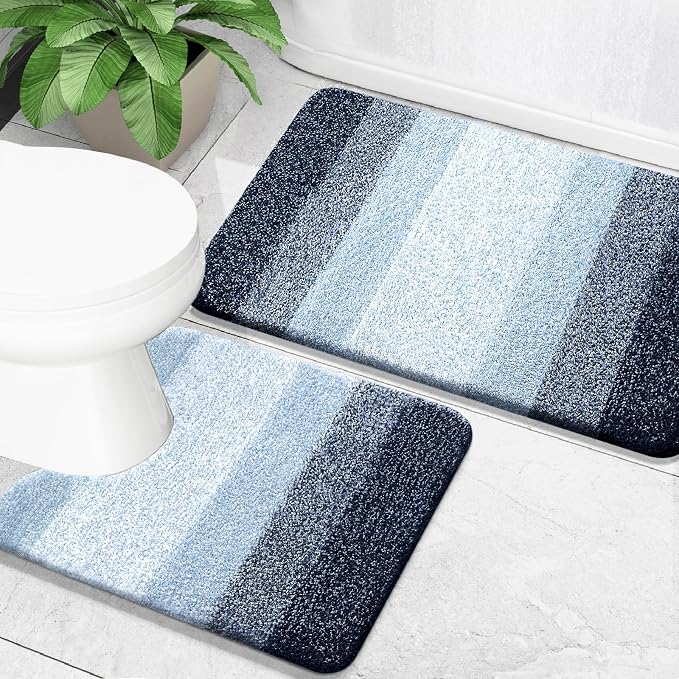 OLANLY Bathroom Rug Set 2 Piece, Soft Absorbent Microfiber Bath Mats and by OLANLY