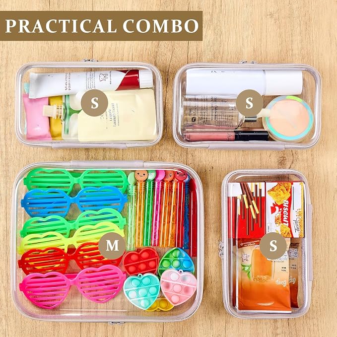 4 pcs Clear Zipper Pouches, Hard Shell Zipper Case, Toiletry Bag - Image 3