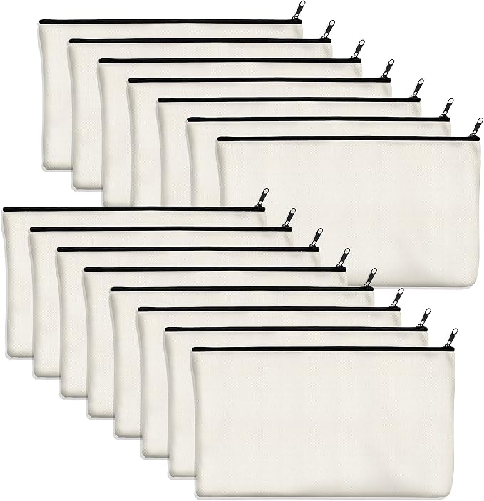 15 Pack Blank Cotton Canvas DIY Craft Zipper Bags Pouches Pencil Case by VANTASII