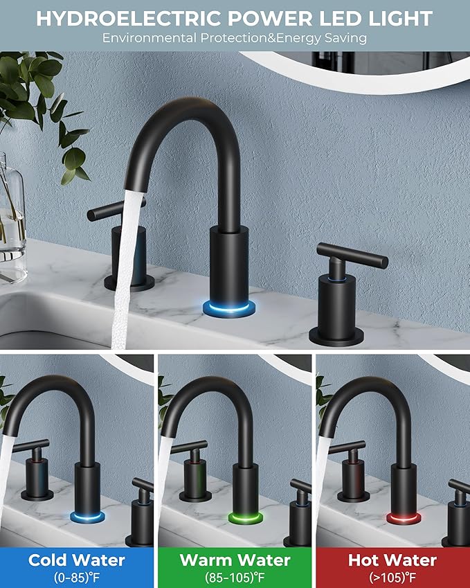 FORIOUS LED Bathroom Faucet Black 3 Hole - Image 2