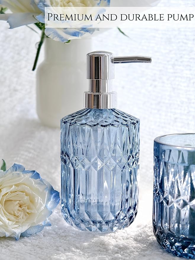 Blue Bathroom Accessories Set, Hand Soap Dispenser, Soap Dish, Toothbrush - Image 2