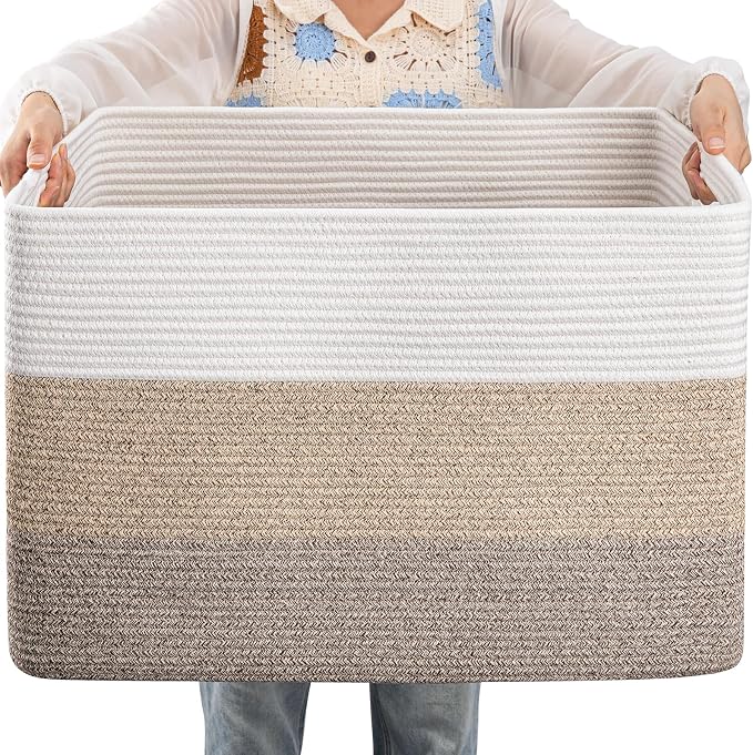 OIAHOMY 108L Large Cotton Rope Basket, Rectangle Woven Baskets by MasterofSpaceOptimization