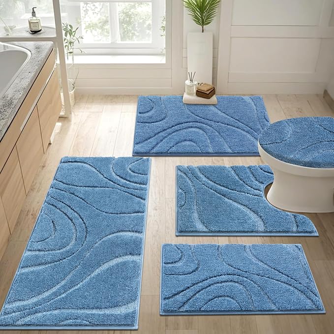 HEBE Bathroom Rugs Sets 5 Piece, Soft Absorbent Microfiber Bath Mat - Image 9