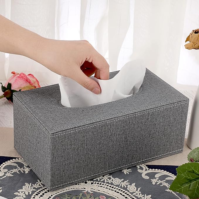 Sumnacon Tissue Box Cover Rectangle Linen Tissue Box, Stylish Tissue Box Holder - Image 5