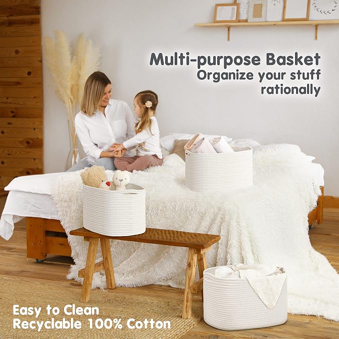 CHAT BLANC Cotton Rope Baskets for Organizing | Storage Baskets for Shelves | - Image 5