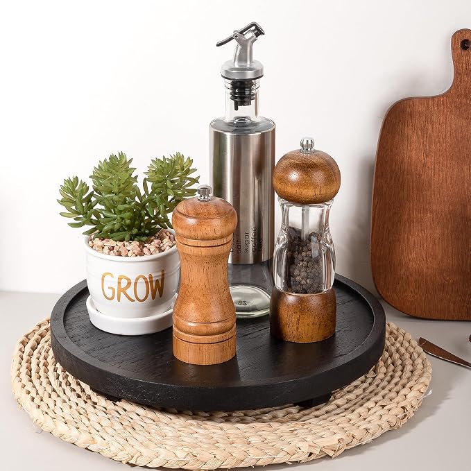 Round Decorative Tray Wood Bathroom Counter Organizer Farmhouse Kitchen Decor - Image 4