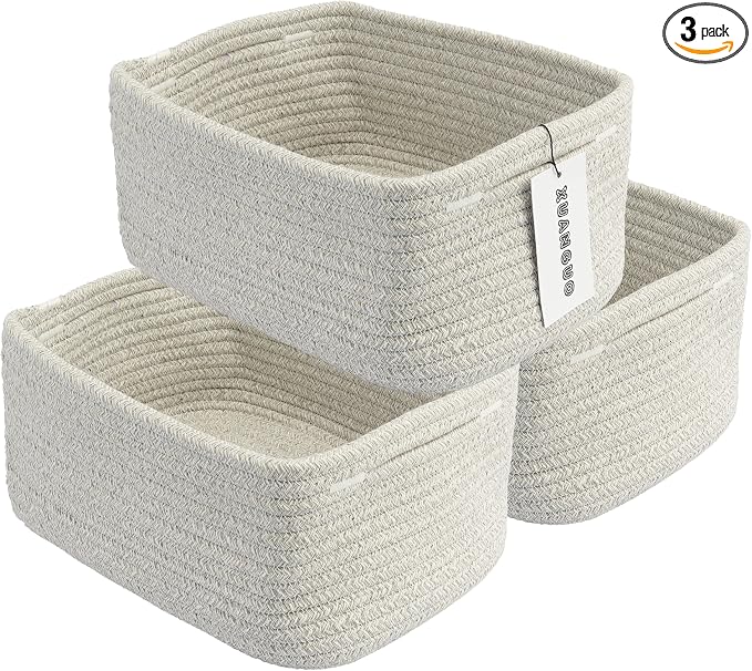 Small Woven Storage Baskets 12“X8”X5“ Decorative Rope Bins by XUANGUO