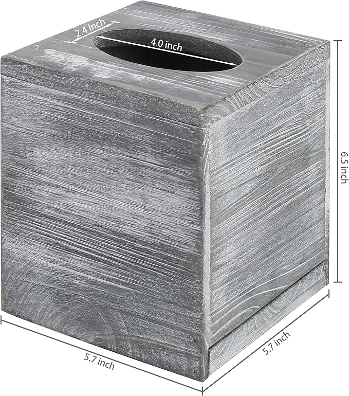 MyGift Graywashed Wood Decorative Tissue Box Holder Cover, Bathroom Facial - Image 3