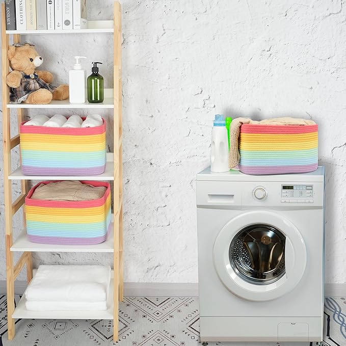 3-Pack Rainbow Storage Baskets 15X10X9.3“ – Woven Toy Organizer Bins - Image 5