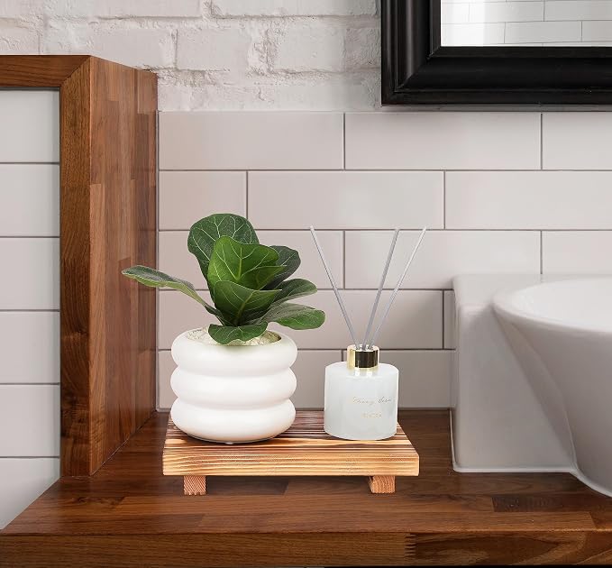 Bathroom Counter Organizer Wood Pedestal Stand Farmhouse Decorative Tray Soap - Image 5