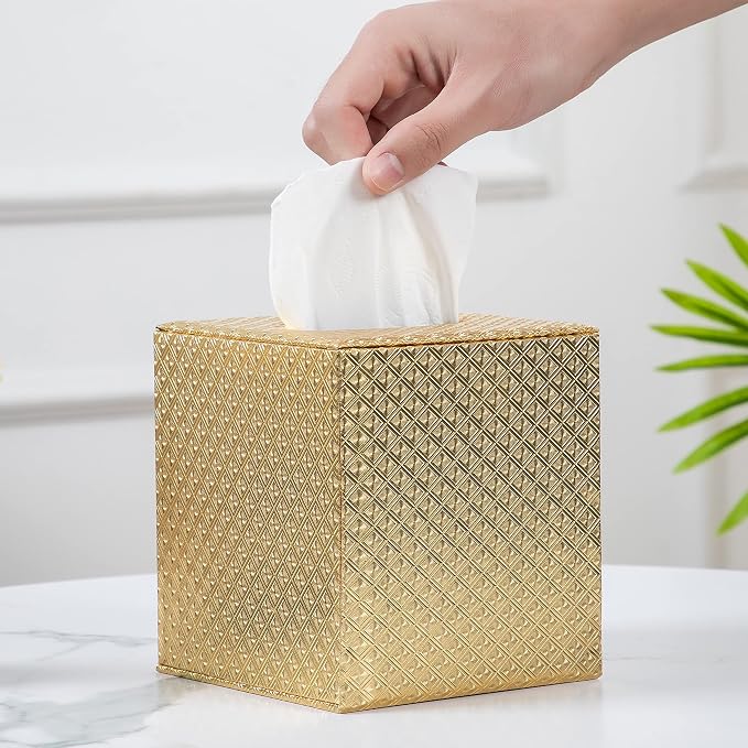 Gold Tissue Box Cover, Tissue Box Cover Square, Tissue Holder by SUNYUROU