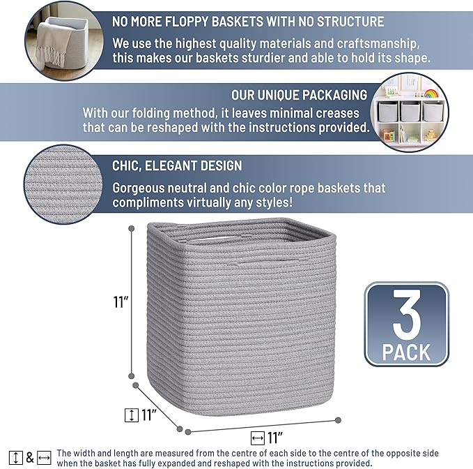 NaturalCozy Storage Cubes 11 Inch Cotton Rope Woven Baskets - Image 2