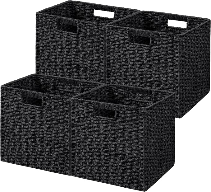 UBBCARE 4 Pack Wicker Basket, 11L×11H×10.5W inch Woven Paper Rope Storage by UBBCARE